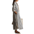 european and american independent station cross-border fashionloosev necklongstripessummer nine-quarter sleeve women's shirtdress