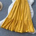 French yellow camisole sexy backless dress - women's summer korean style high waist ruffle trim slimming vacation maxi dress