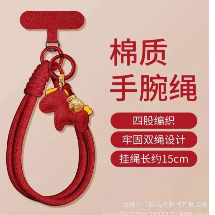 Horse year red mobile phone chain new arrival bracelet mobile phone lanyard woven strong wrist rope leather pony accessories pendant