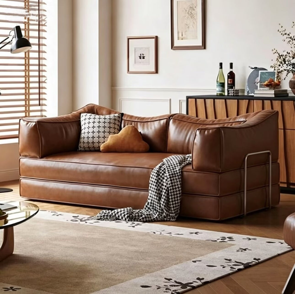 Cat claw leather sofa living room medieval style foldable dual-purpose compressed sofa bed for home small apartment module pudding sofa
