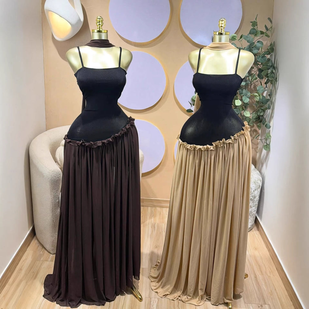 Fashion cross-border women's clothing  summer new sexyeleganttube top fungus edge pleated long suspender dress