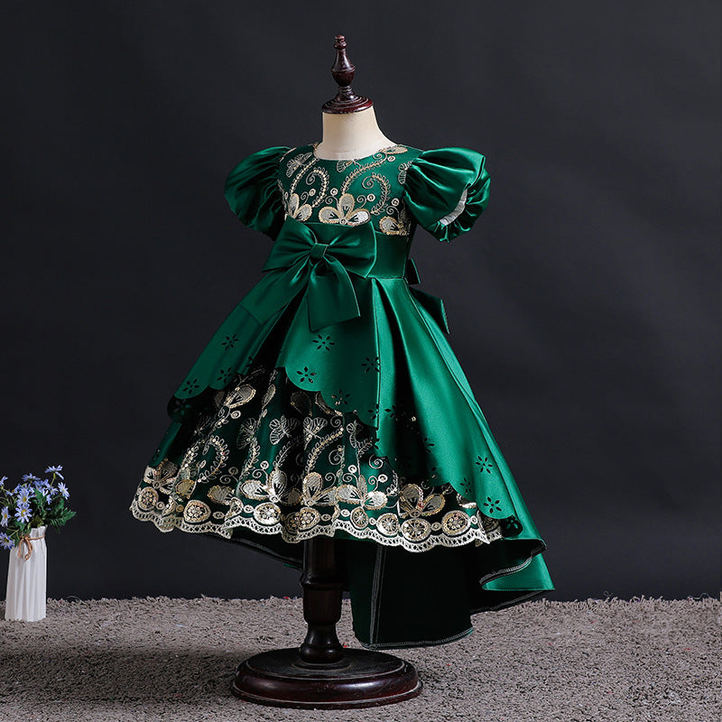 Amazon children's clothing kids' formal dress embroidered sequin princess dress girls' stylish birthday party puff sleeve dress