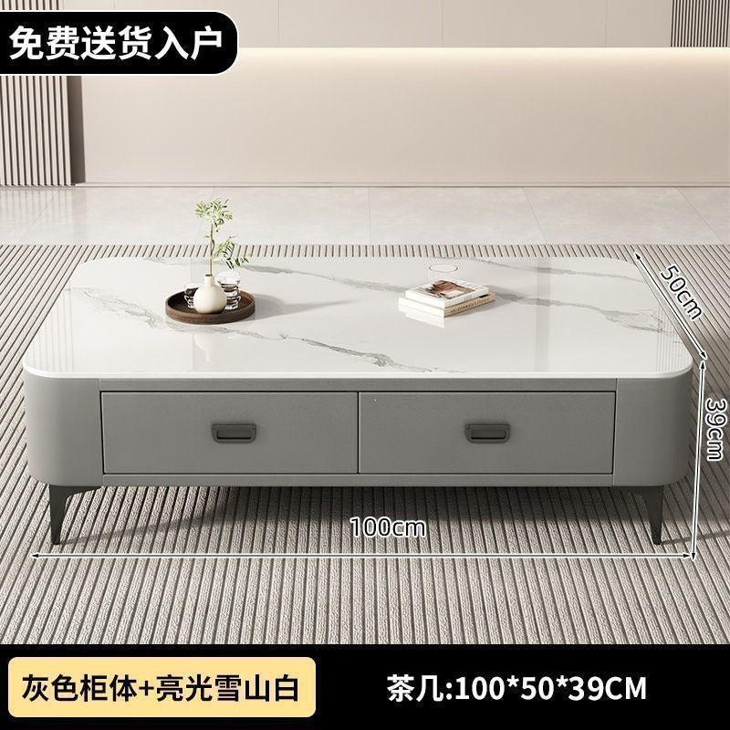 Modern minimalist coffee table living room home  tv stand floor-standing solid wood feel tea brewing integrated small apartment tv cabinet