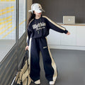 girls' casual activewear set: stylish spring/autumn two-piece outfit for girls - wide-leg pants and sweatshirt, trendy for mid-to-large children