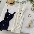 Knitted dress 2020 new summer style elegant square neck slim fit button-down sleeveless tank top slit midi dress
