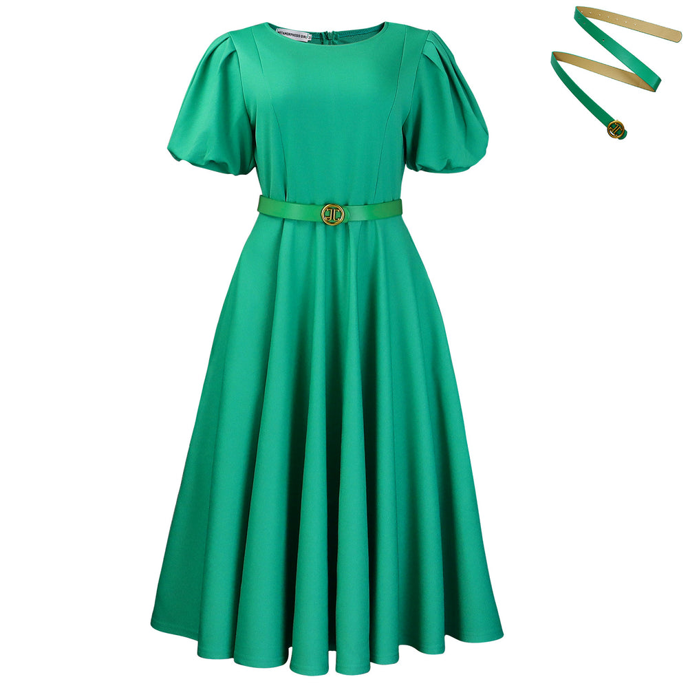 D3373  new arrivalfashionelegantelegance round neck puff sleeve large skirt mid-length exportdress