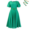 D3373  new arrivalfashionelegantelegance round neck puff sleeve large skirt mid-length exportdress