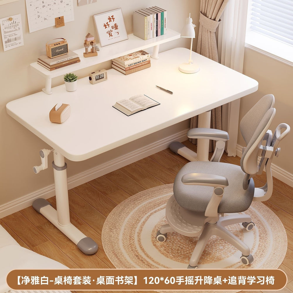 Hand-crank adjustable height desk - office, study, and adjustable height kids' desk and chair set - study room desk, computer desk