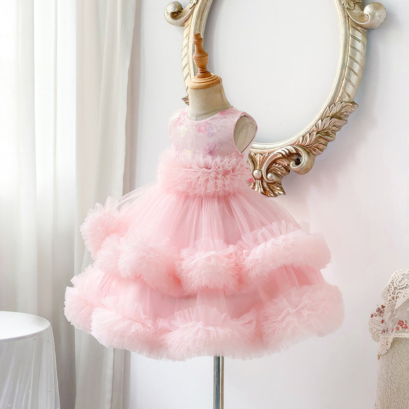 Puffy skirt girl's gauze skirt dresssummernew arrivalkidssequin skirt summer dress baby girl princess dress
