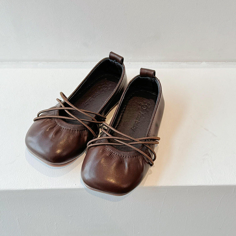 Girls' Korean version of small leather shoes 2025 spring and autumn new children's one-pedal Doudou shoes soft-soled princess shoes ballet shoes