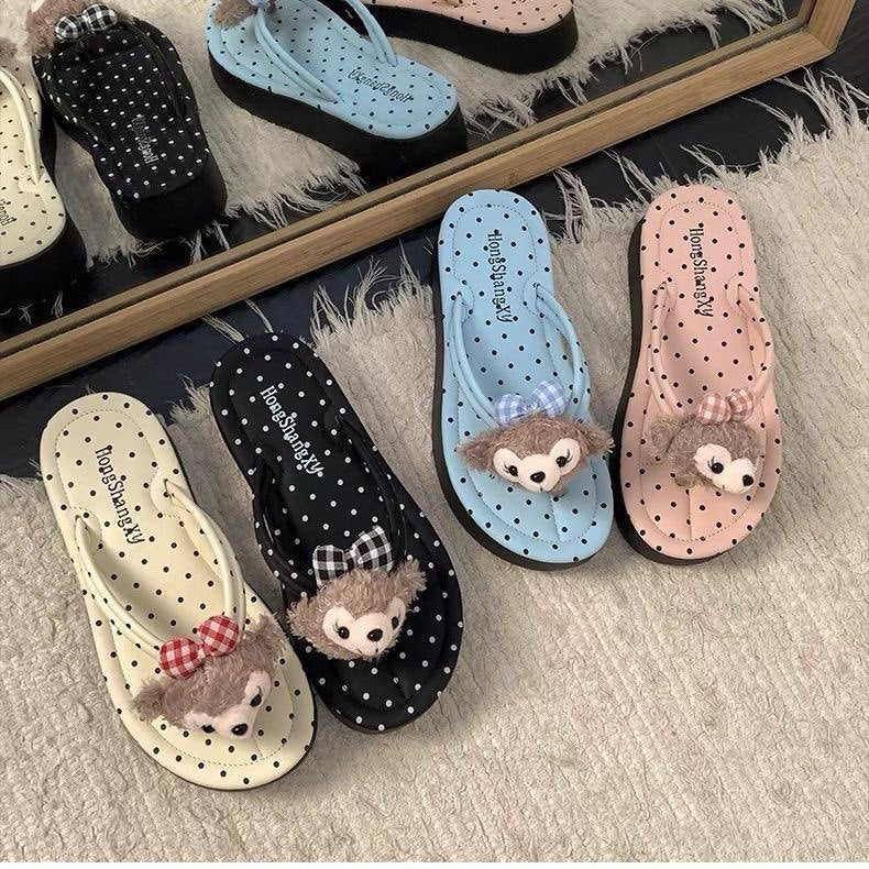 Thick sole flip-flops women's outwearsummernew arrival cartoon cute polka dot lightweight non-slip beach flip-flops women's sandals