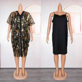 Fashion cross-border e-commerce  soft mesh hot stamping dress suspender two-piece set african plus size women's clothing