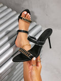2025 new black stiletto heel sandals - women's fashionable minimalist single strap sandals, sizes 35-42