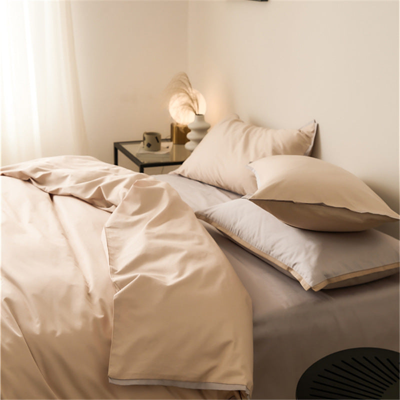 Solid color 100 beds four-piece set cotton pure cotton long-staple cotton four seasons simple light luxury quilt cover bed sheet hat wholesale