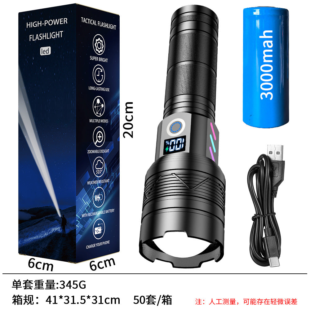 Cross-border multi-function tactical flashlight strong light laser gun outdoor zoom digital display charging 20 watts white laser flashlight