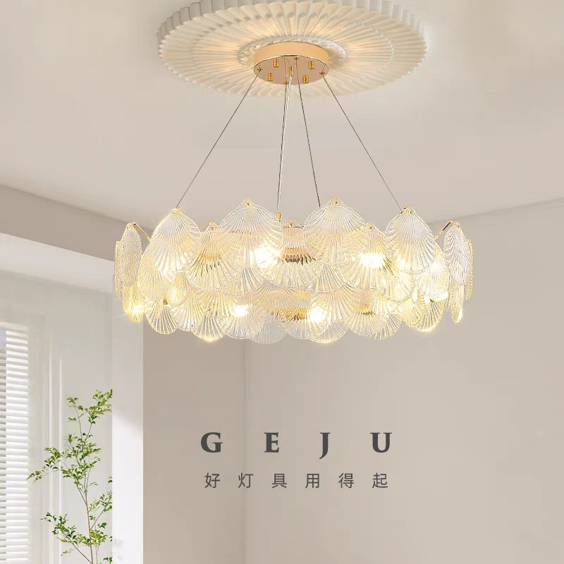 Cream light luxury shell chandelier crystal simple modern living room dining room bedroom creative lighting new French Internet celebrity