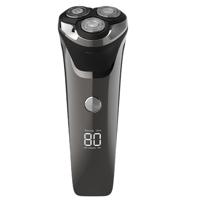 Full body washable shaver for men, lithium battery, lcd display, triple blade head, motorized, led floating shaving