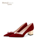 Wedding shoes for women 2024new arrival hexiu wedding dress two-wear bridal shoes red thick heel non-tiring french engagement shoes