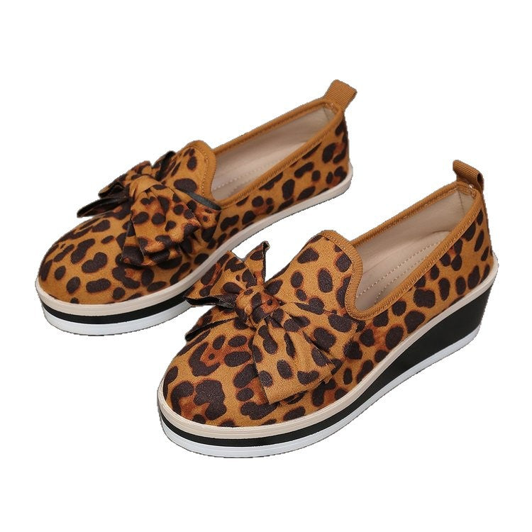 fashionplus size leopard print loafers spring & fallnew arrival round toe bowsfashioncasualthick sole women's flats