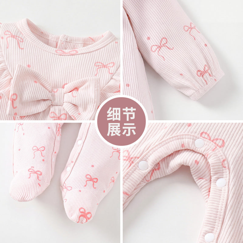 baby onesie, autumn outfit, newborn clothing, long-sleeved bowknot, spring and autumn cute princess baby girl romper