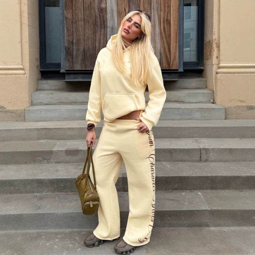 fashion cross-border women's hooded sweatshirt suit embroidered letters loose sports two-piece set