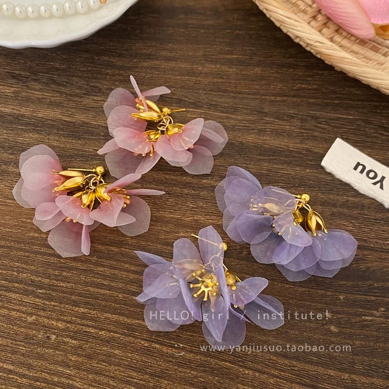 Super fairy gentle style purple tassel petal earrings for women exaggerated sweet earrings beautiful holiday style popular earrings