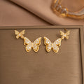 [set] european and american popular butterfly necklace earrings titanium steel light luxury exquisite new high-end sense clavicle chain jewelry