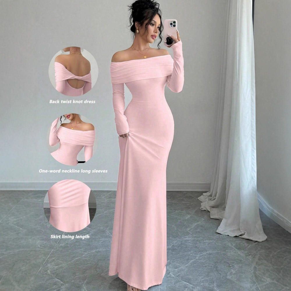 Export 2025 spring women's one-shoulder ruched bodycon fashionable elegant bodycon long evening gown dress