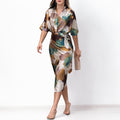 cross-border e-commerce women's fashion: european and american summer new arrivals - elegant and chic printed v-neck tie-waist dress