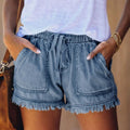 summer  new arrival  european and american foreign trade elastic waist drawstring casual high-waisted slimming denim shorts for women