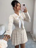 spring/autumn slim-fit, figure-flattering, high-quality, cute & sweet french-style grid dress - a unique and chic short dress