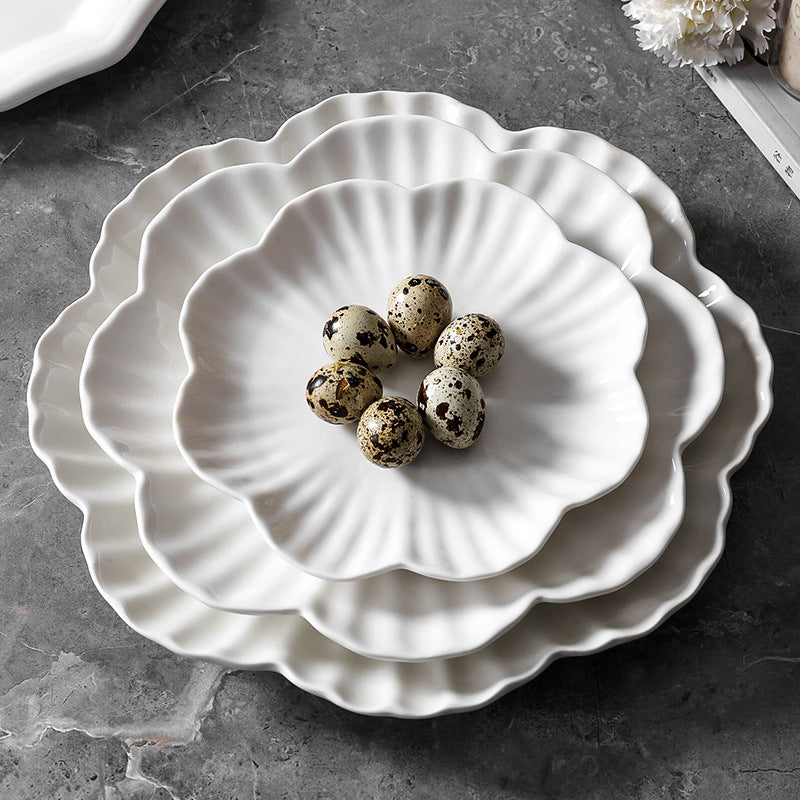 Creative hotel ceramic dinnerware set - unique restaurant & home use - pure white minimalist ceramic plates - western dinner plates - white porcelain serving dishes