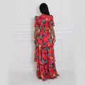 European and american cross-border women's fashion  summer new collection: bandeau u-neck top with printed cinched waist tiered skirt two-piece set