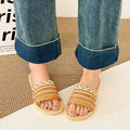 Summer new arrival: faux straw flat sandals - bohemian style lightweight beach slippers - women's sandals in stock