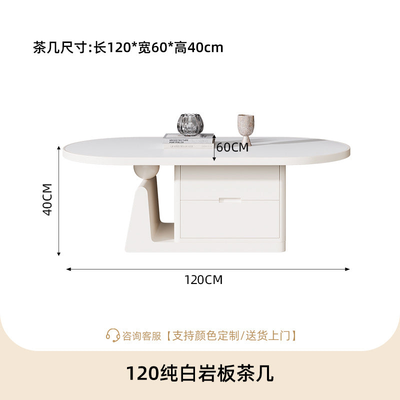 living room home small apartment coffee table oval slate storage solid walnut wood mid-century style with drawer