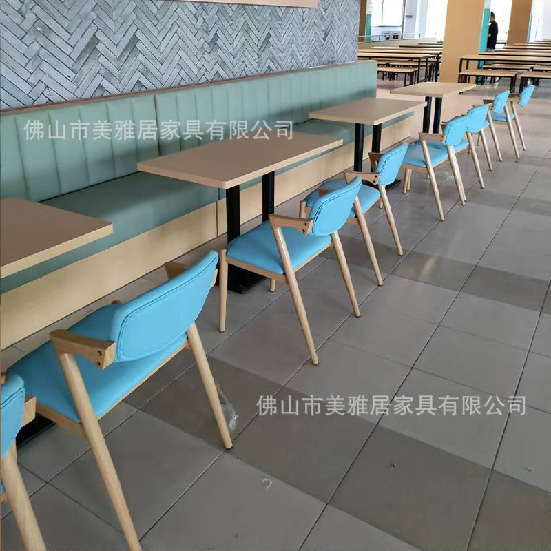 Customized canteen restaurant tables and chairs School unit commercial tables and chairs Catering restaurant noodle restaurant fast food solid wood tables and chairs combination