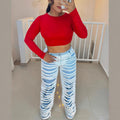 European and american style straight-legjeans  cross-border export women's clothing fashion double-layer washed and worn casualpants