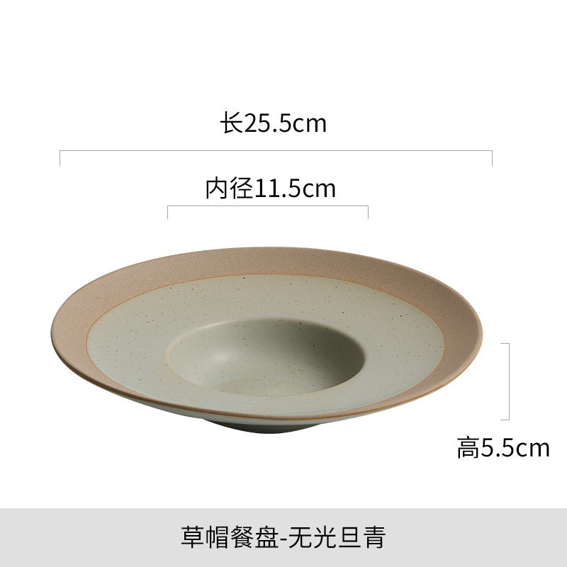Vintage chic straw hat plate - kiln-fired ceramic, premium dinnerware for restaurants: ideal for main courses, desserts, soups, and culinary photography