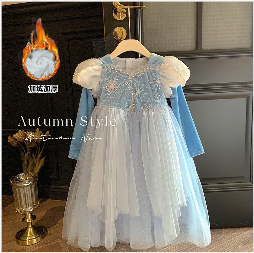 Girls' princess dress -  autumn collection - trendy girl's dress - blue mesh elsa tutu birthday gown