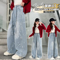 Girls' spring pants: denim & wide-leg styles - new  collection for older girls & teens - straight leg, rhinestone embellishments