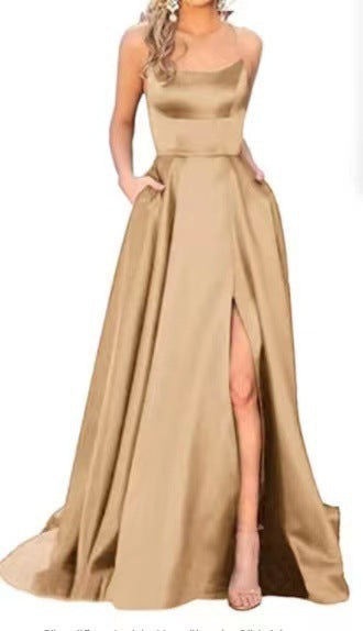 solid color european and american bridesmaid dresses long slimming off-the-shoulder best friend  fashion bridesmaid evening gowns