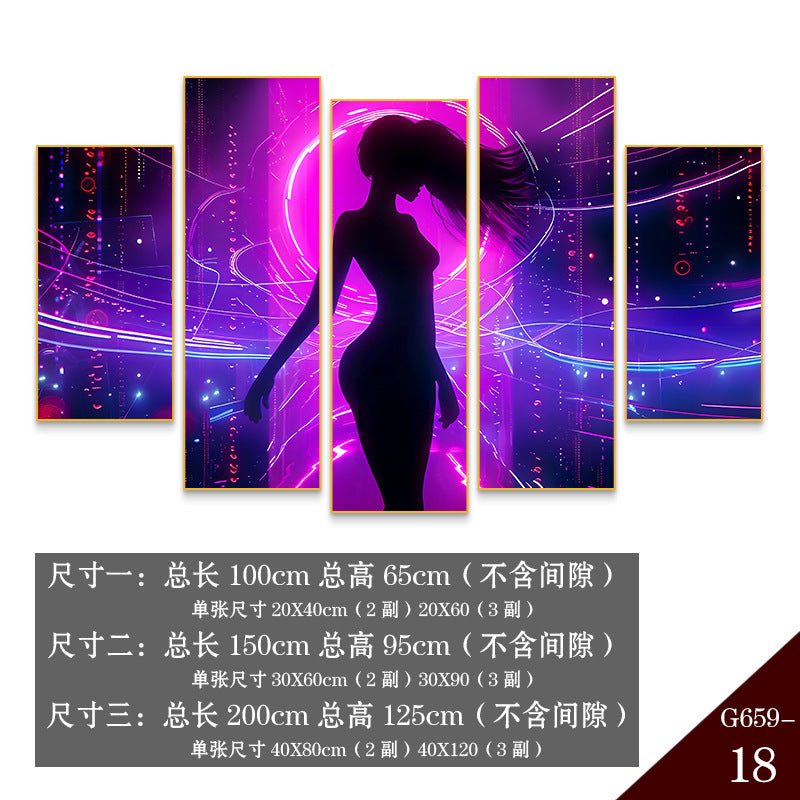 Bar clear bar wall decoration painting KTV box private room atmosphere decoration mural neon lights beautiful woman back painting