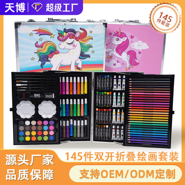 Children's Day gifts 145 pieces watercolor pen set, art painting stationery, crayons, oil painting sticks, brushes wholesale