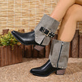 Plus size women's ankle boots for export - new autumn/winter  collection: stylish studded side-zip chunky heel metal buckle booties