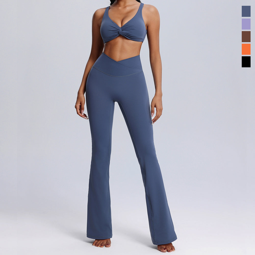 Fashion cross-border spring and summer yoga wear suit women's nude tight sportswear two-piece setcasual horn fitness wear