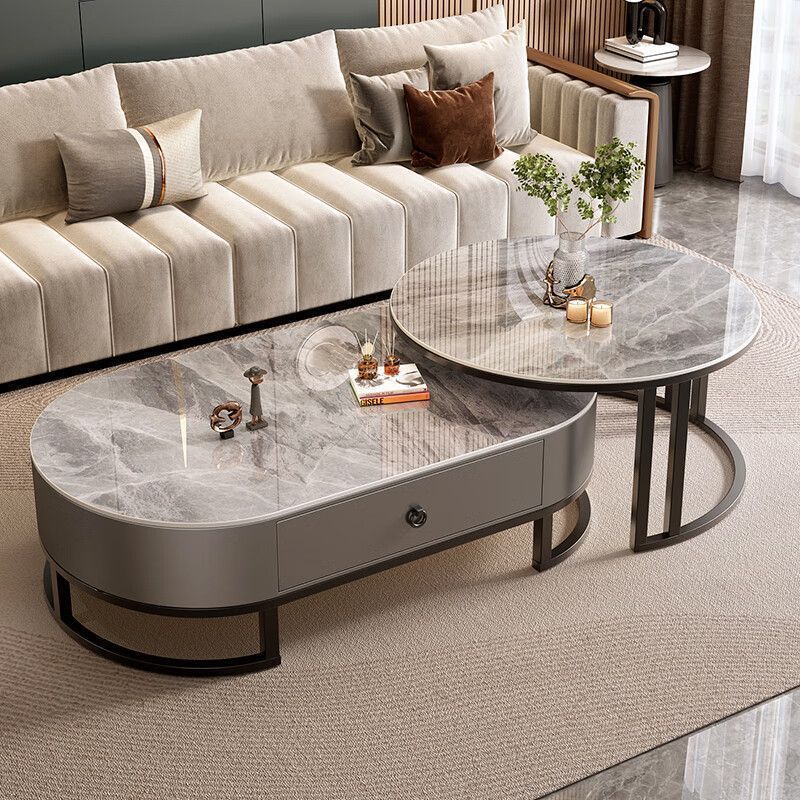 Slate oval coffee table for home living roomaccessible luxury modern casual small apartment tea table 2025new arrival combination