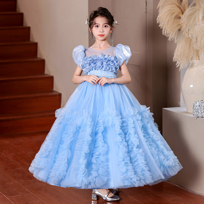 Girls' formal dresses mesh flower girl wedding dresses evening gowns piano recital little girl runway  new cross-border ready stock