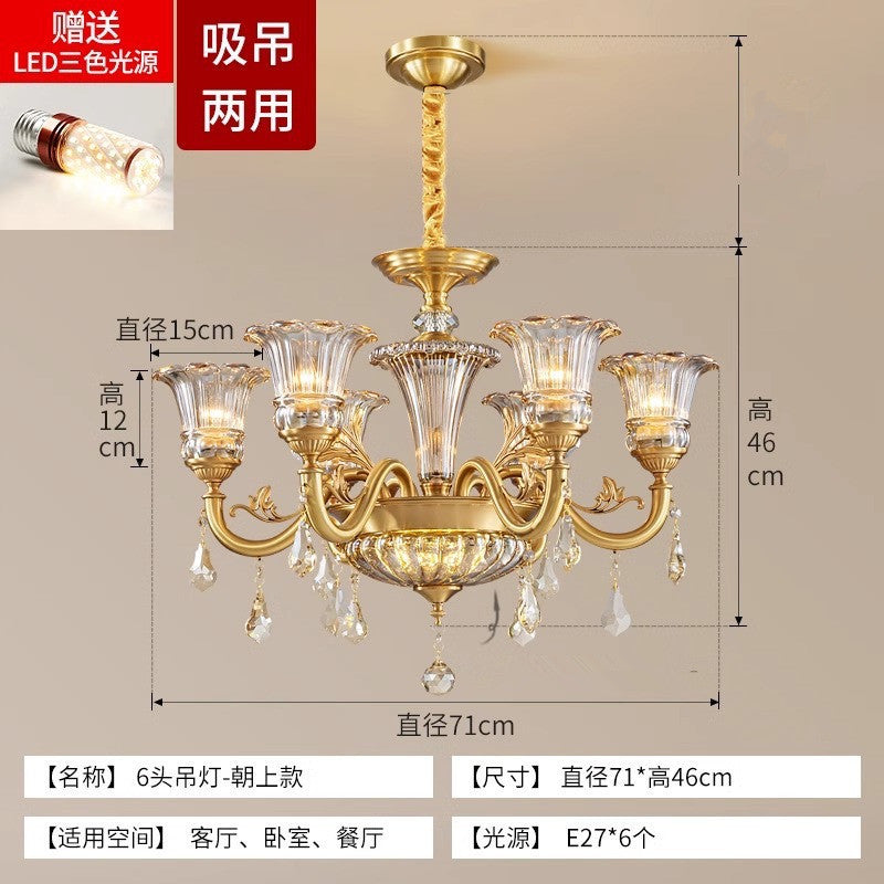 European crystal all-copper chandelier villa atmosphere living room dining room light duplex floor room American lighting light luxury chandelier