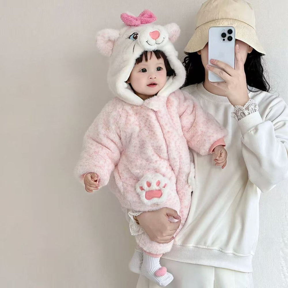 Wintercute winter clothes baby outing clothes baby clothes super cute one-piece plus fleece thickened khakiheattech crawling suit