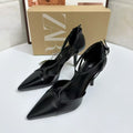 Za2025autum new women's shoes red patent leather effect suspenders pointed toe ultra high heel leather shoes sexyflats